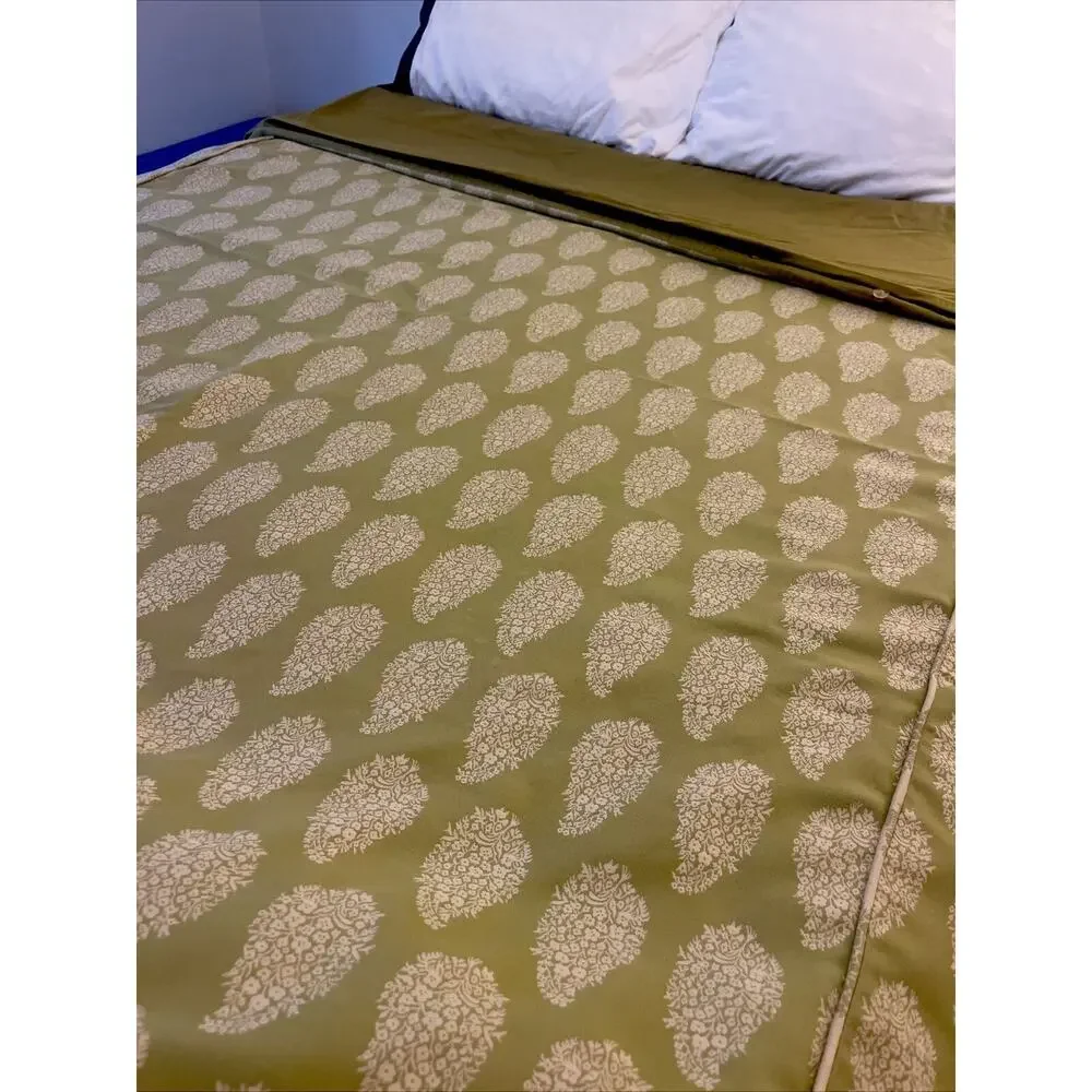 Pottery Barn GORGEOUS rare Queen Cotton Blend Reversible Duvet Cover. Green Pri